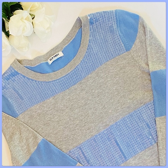 Glittering Old Navy Blue & Gray Strip Sequin Sweater - Picture 6 of 8